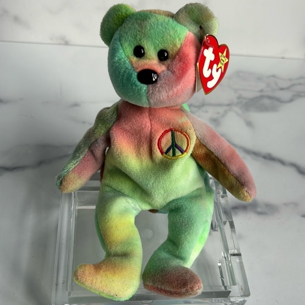 TY Beanie Baby Peace The Bear 1996  Neon Multi Retired Rare